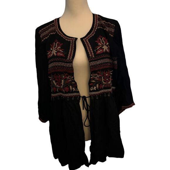 River Island Black Short Kimono Style Jacket, Size 14 - Picture 1 of 4